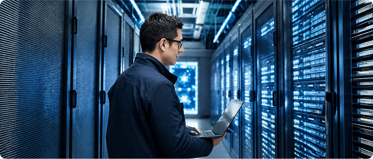 Engineer working in an Infinity Cloud data center