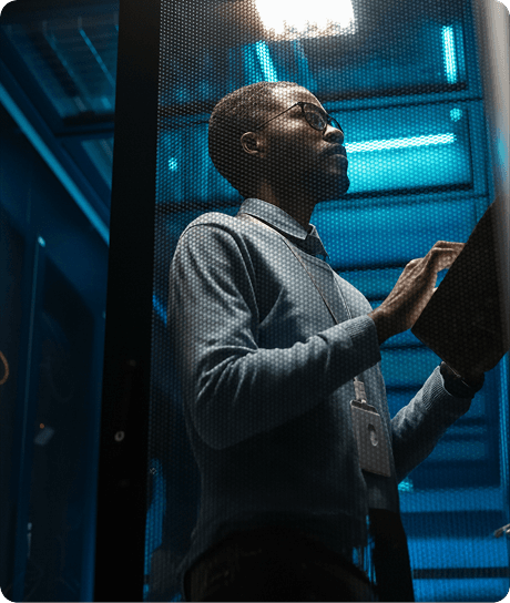 Engineer working in a data center